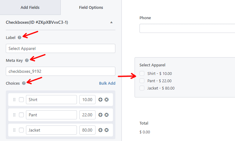 Calculadora de precios de formulario de WordPress de campo personalizado