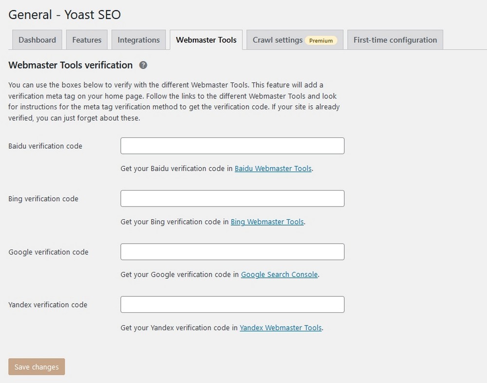 Configurer les outils pour les webmasters