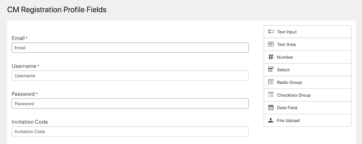 CM Registration Pro: Profilfelder