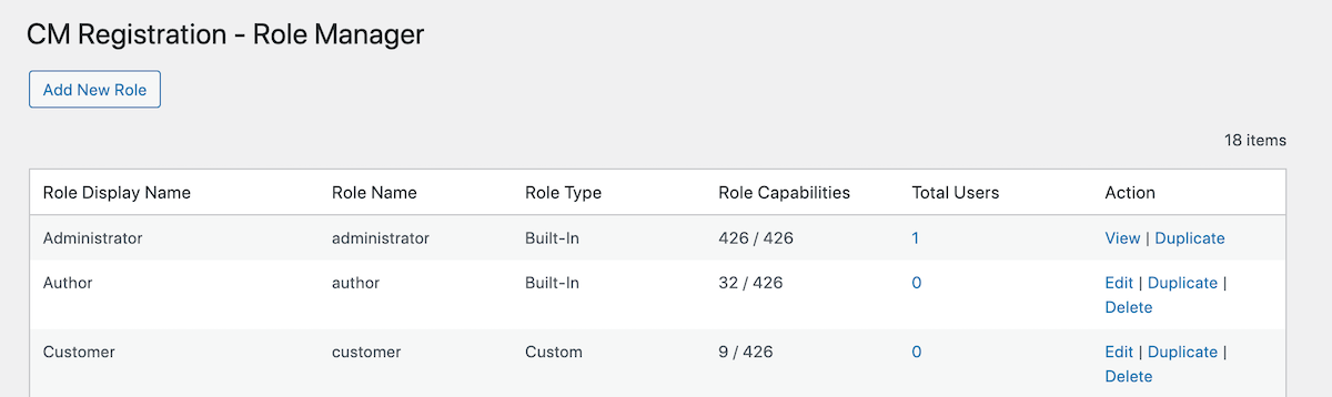 CM-Registrierung Pro: Rollenmanager