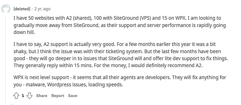 A2 Hosting-Meinung von Reddit