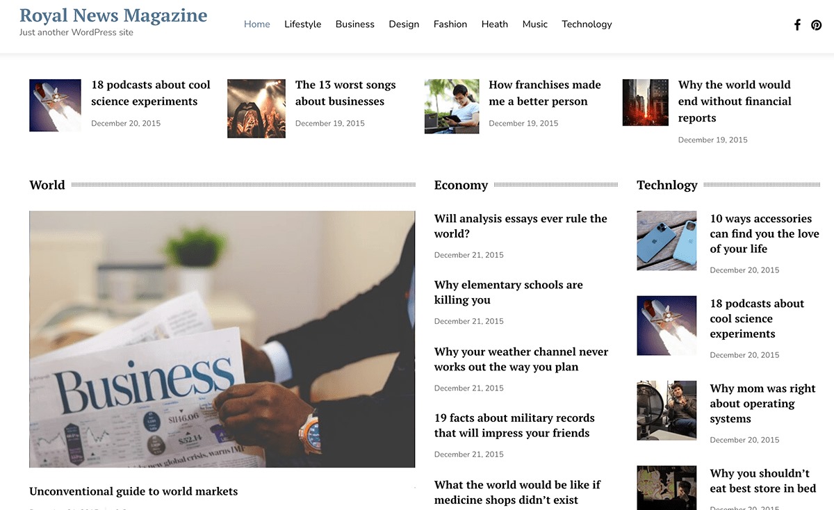 ธีม WordPress ของนิตยสาร Royal News