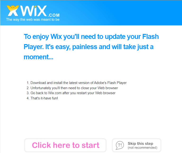 La página de inicio de Wix en 2008.