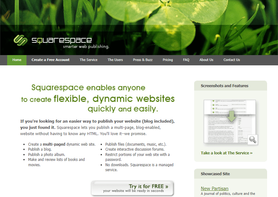 Die Squarespace-Homepage im Jahr 2004.