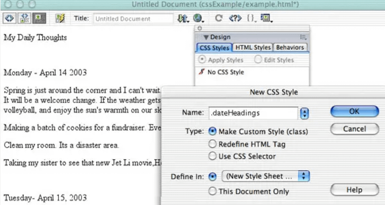 A interface inicial do Dreamweaver é um marco na história dos construtores de sites.