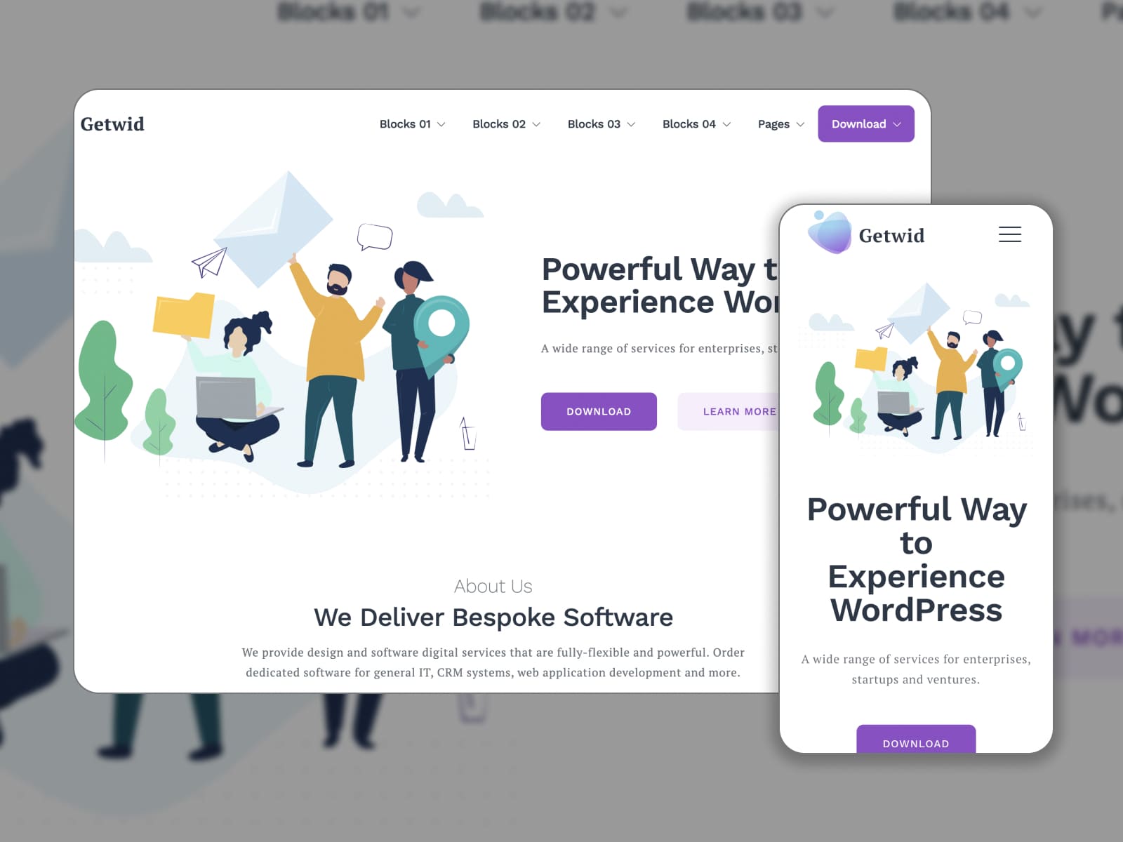 WordPress 뉴스 사이트에서 콘텐츠를 관리하기 위한 흰색 Getwid 플러그인의 데모 페이지입니다.