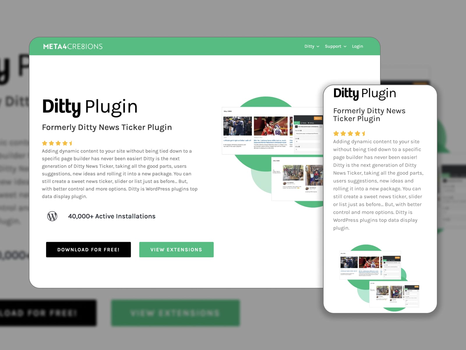 Beranda plugin Ditty WordPress untuk situs berita dibuat dalam warna putih dan hijau.