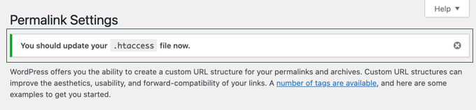 Permalink Settings Error Message When .htaccess Cannot Be Accessed