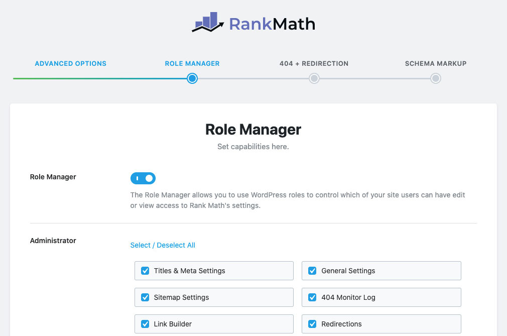 إعدادات معالج إعداد Rank Math المتقدمة