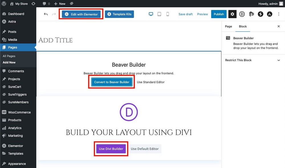 Одновременное использование Elementor Divi и Beaver Builder