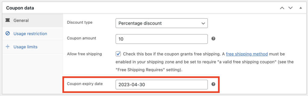 Configuración general de datos de cupones