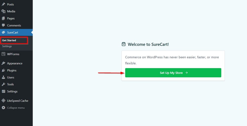 asistente de inicio de configuración de surecart