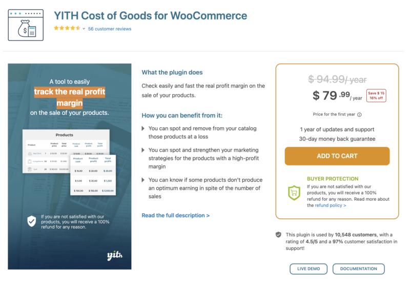 WooCommerce의 YITH 상품 비용