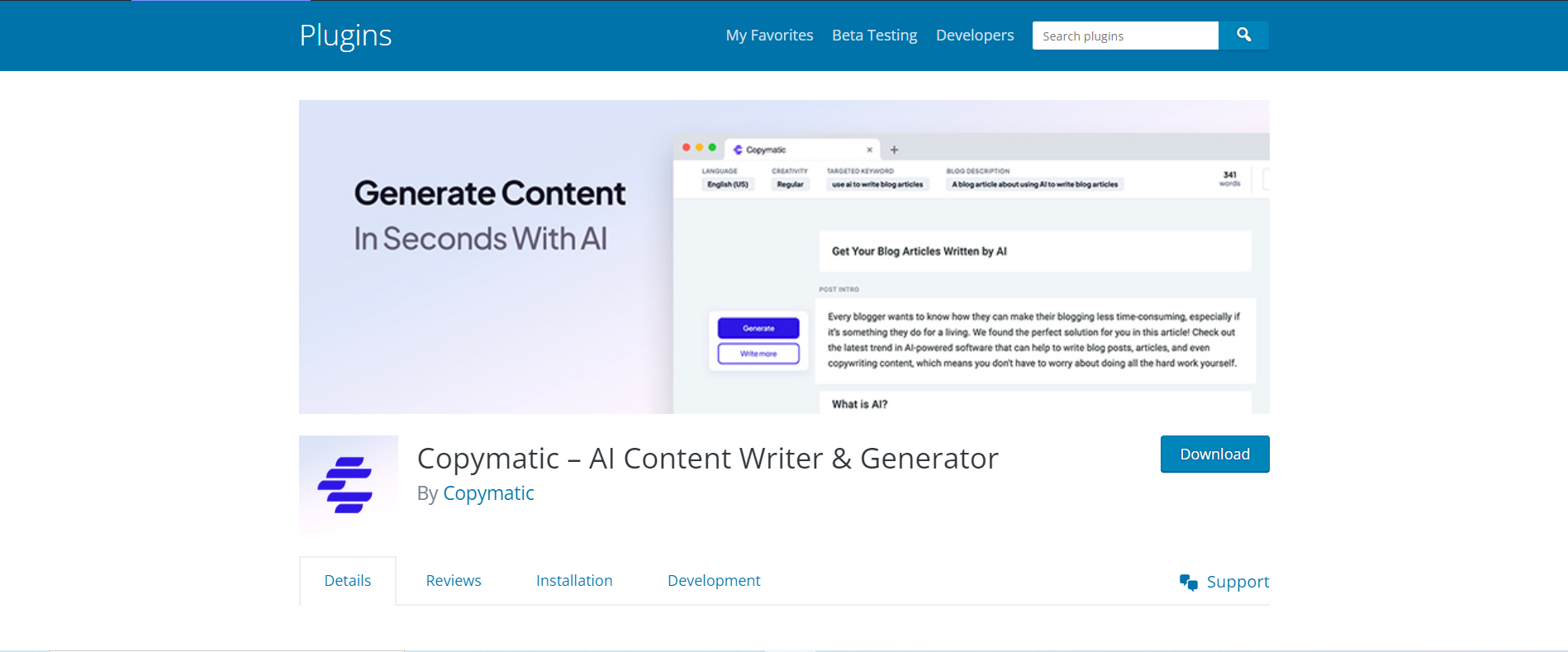 Generador de contenido Copymatic AI