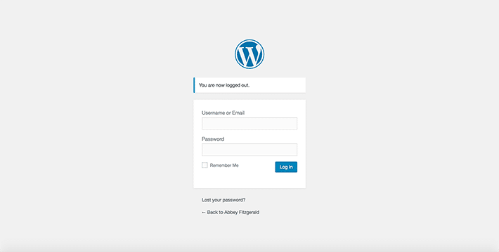 Captura de pantalla de la página de inicio de sesión estándar de WordPress