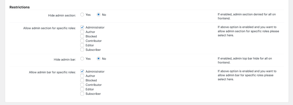 CM Restringir el acceso a la cuenta de usuario: Configuración General: Restricciones