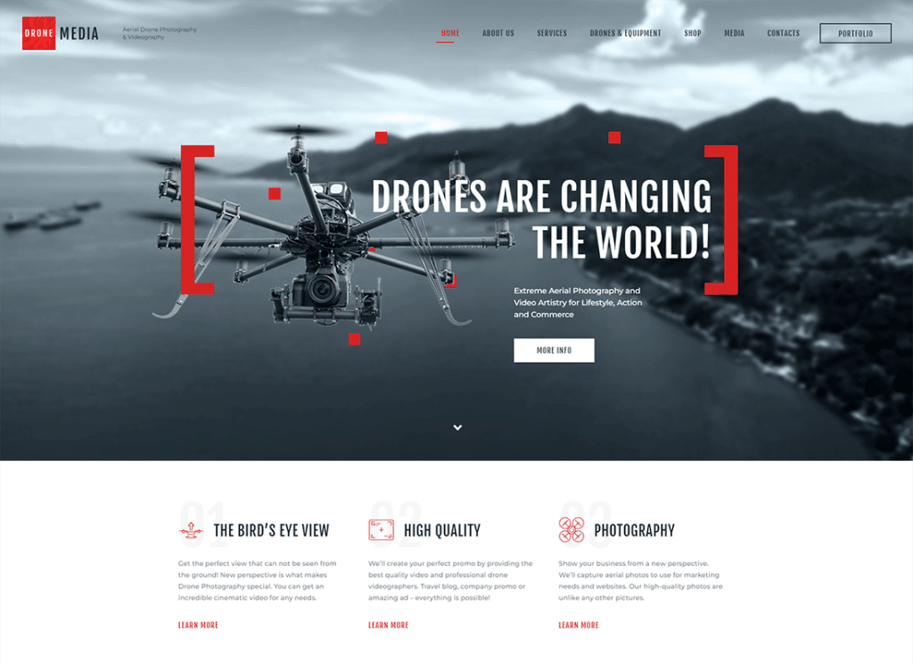 Дрон Медиа | Тема WordPress для аэрофотосъемки и видеосъемки + Elementor
