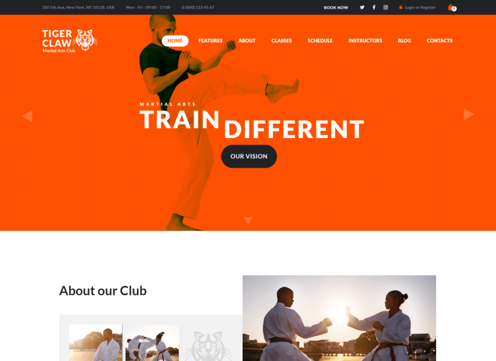 Tiger Claw - 무술 학교 및 피트니스 센터 WordPress Theme