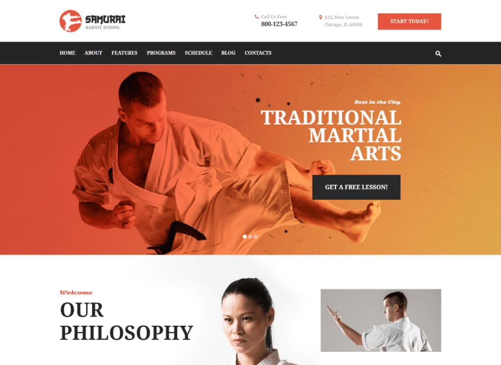 Samurai - 가라데 학교 및 피트니스 센터 WordPress Theme