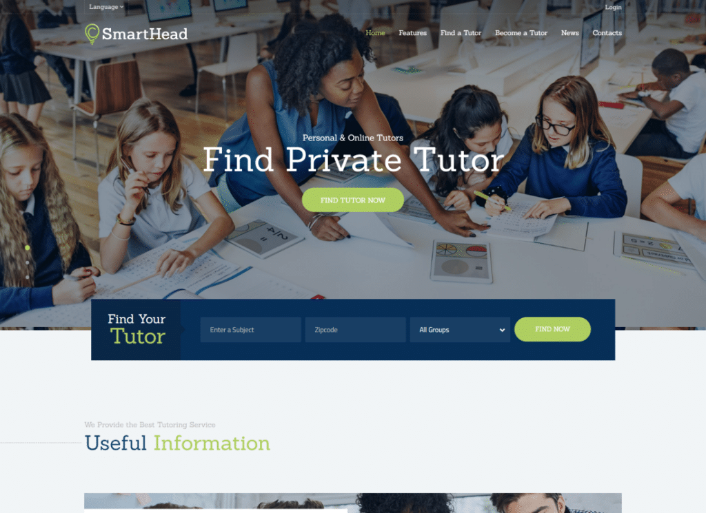 SmartHead - 튜터링 서비스 및 온라인 학교 교육 WordPress Theme