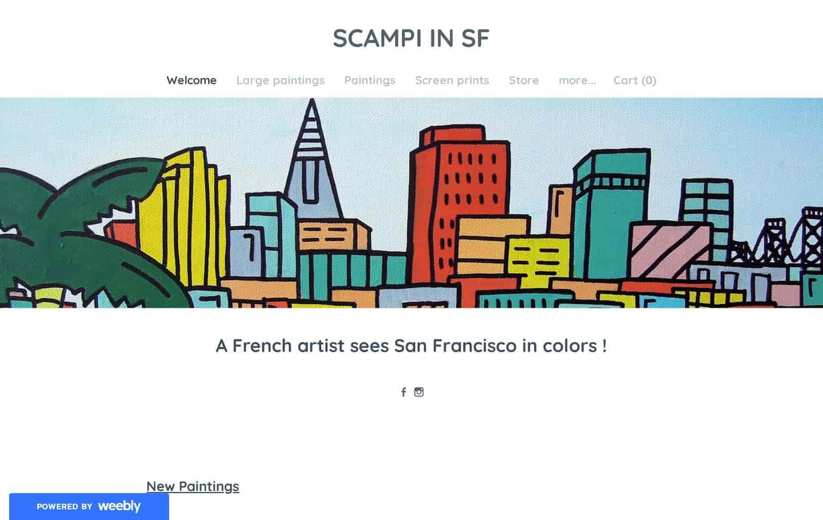 SF 中的 Scampi 是艺术家使用 Weebly 创建网站的一个很好的例子。