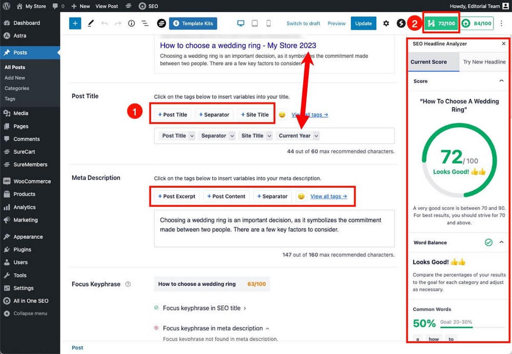 SEO Headline analyzer dan Snippet Tags di AIO