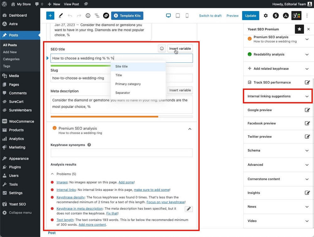 Yoast mendetail pada analisis halaman