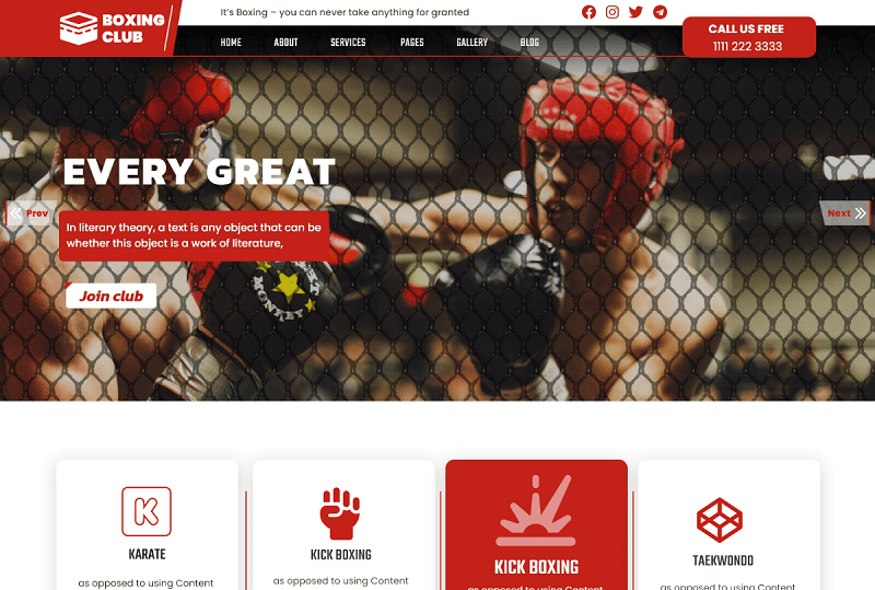 Boxing Club - Free Boxing WordPress Theme