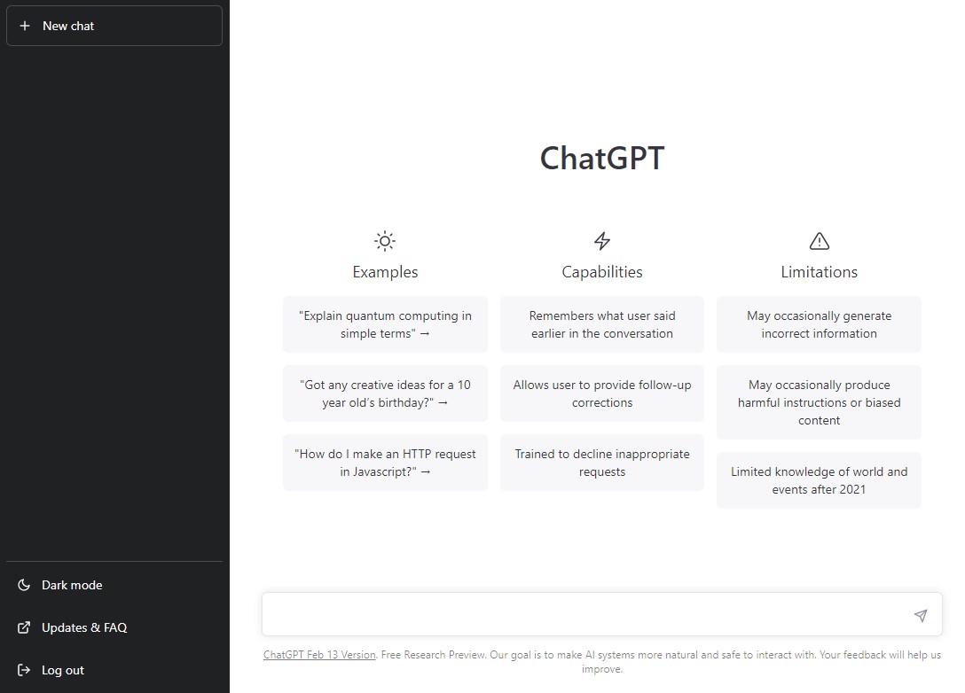 صفحة ChatGPT الرئيسية