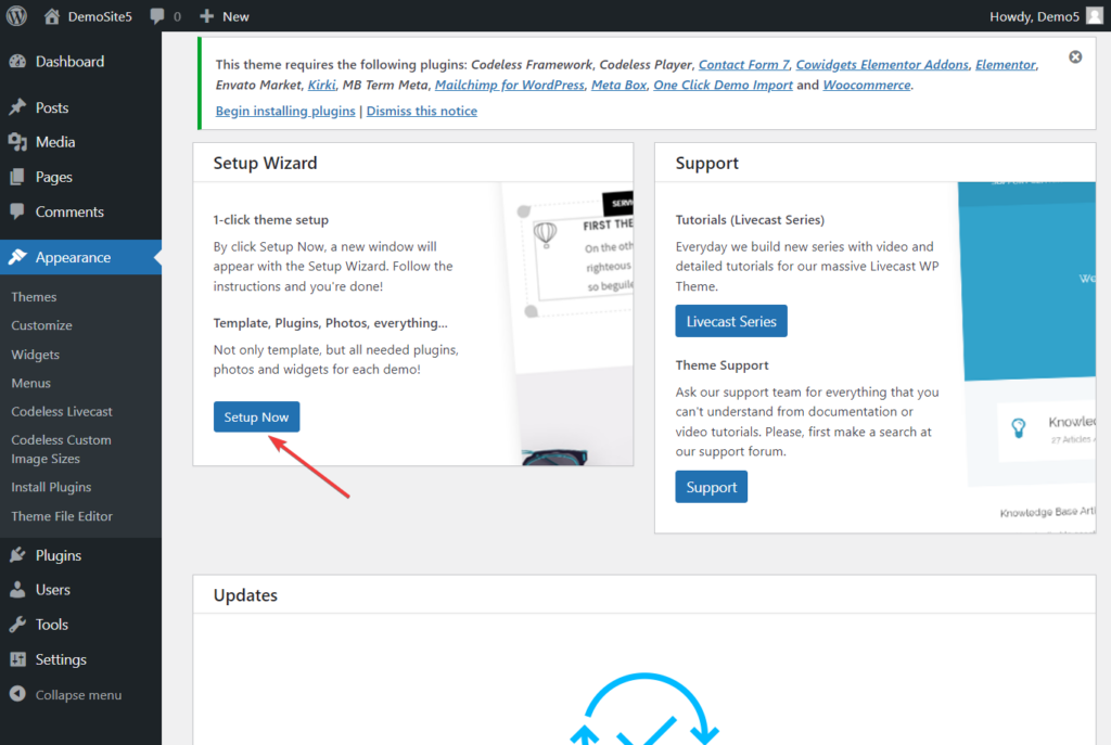 Installieren Sie vorgefertigte Websites im Livecast-Setup-Assistenten