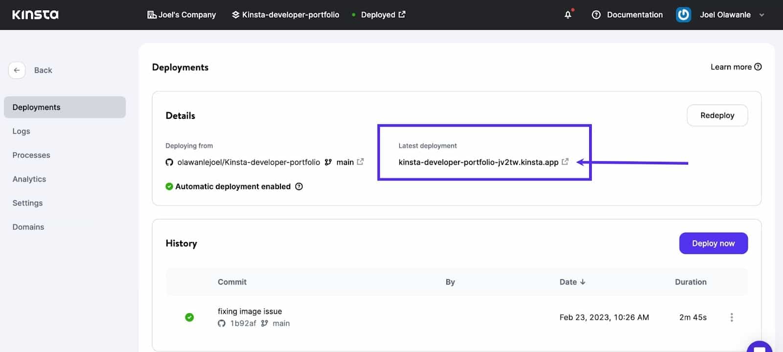 Enlace de implementación en Kinsta