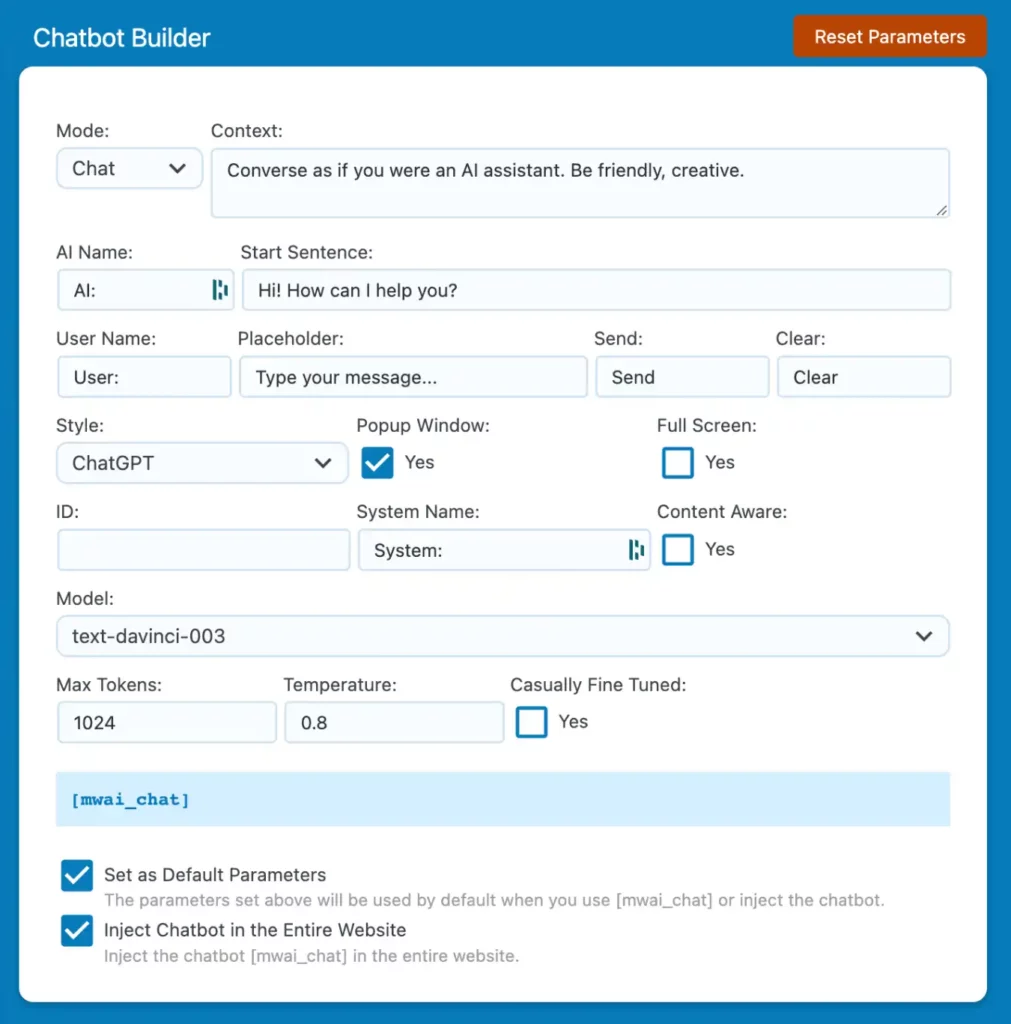 Construtor de Chatbot do AI Engine