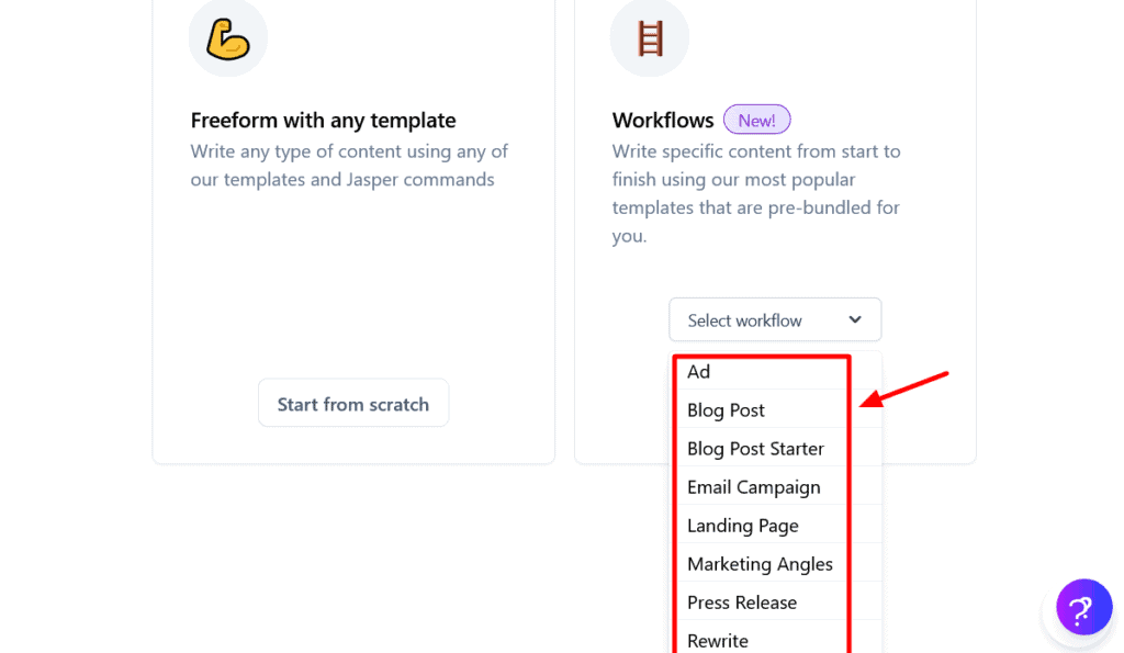 Fluxos de trabalho Jasper AI