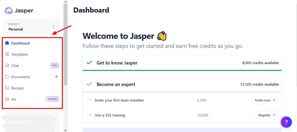 Jasper AI 用戶界面