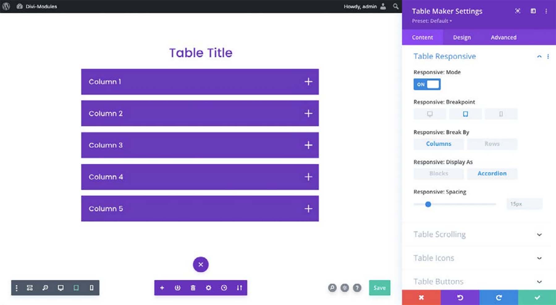 Layouts responsivos do TableMaker