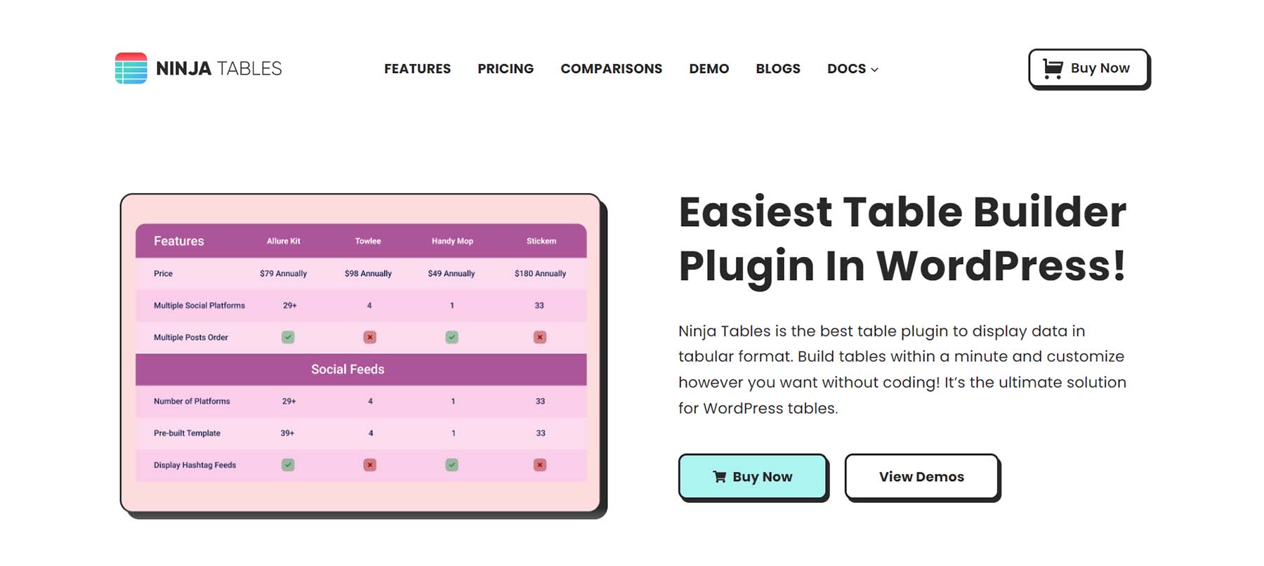 Plug-in de tabela do Ninja Tables WordPress