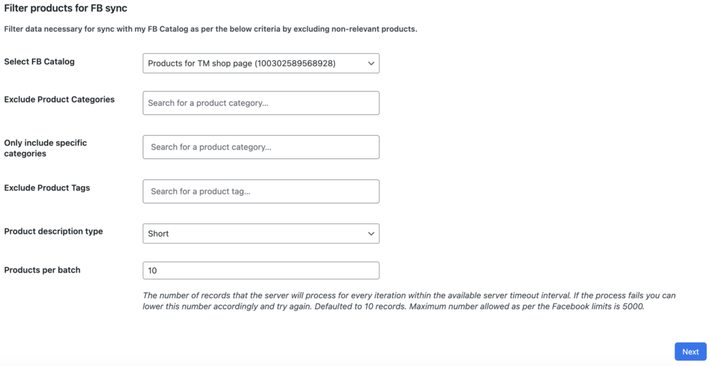 Produkte für die FB-Synchronisierung filtern