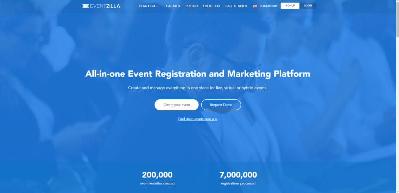 Screenshot der Eventzilla-Startseite