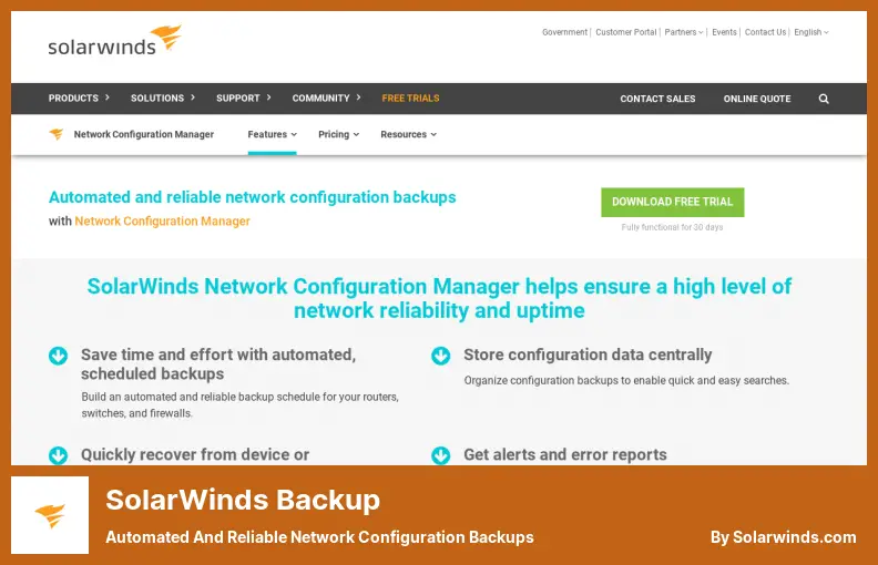 SolarWinds Backup – Automatisierte und zuverlässige Backups der Netzwerkkonfiguration