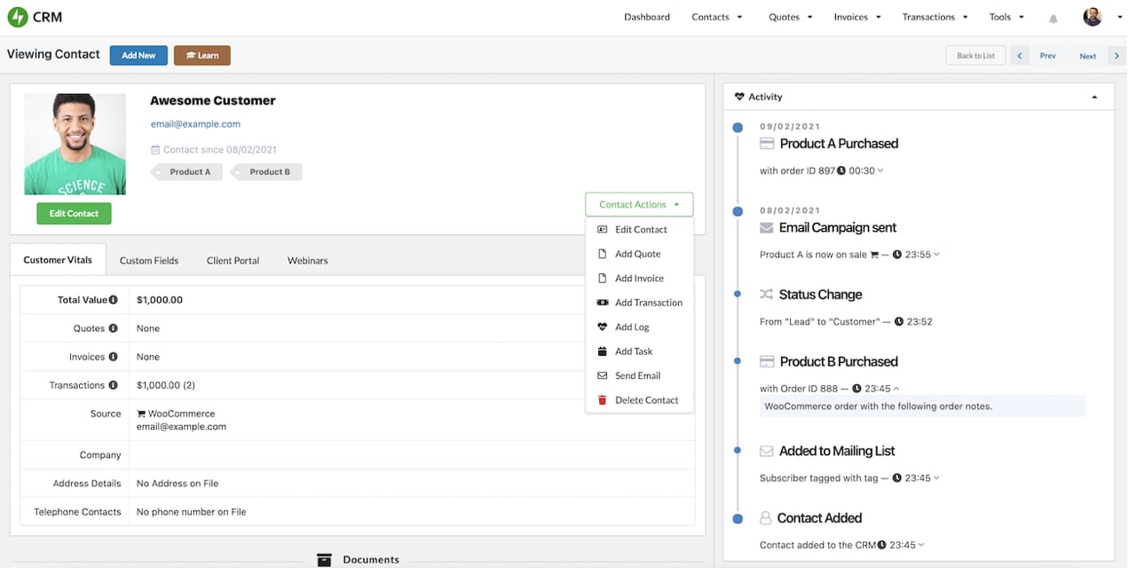 profil client dans Jetpack CRM