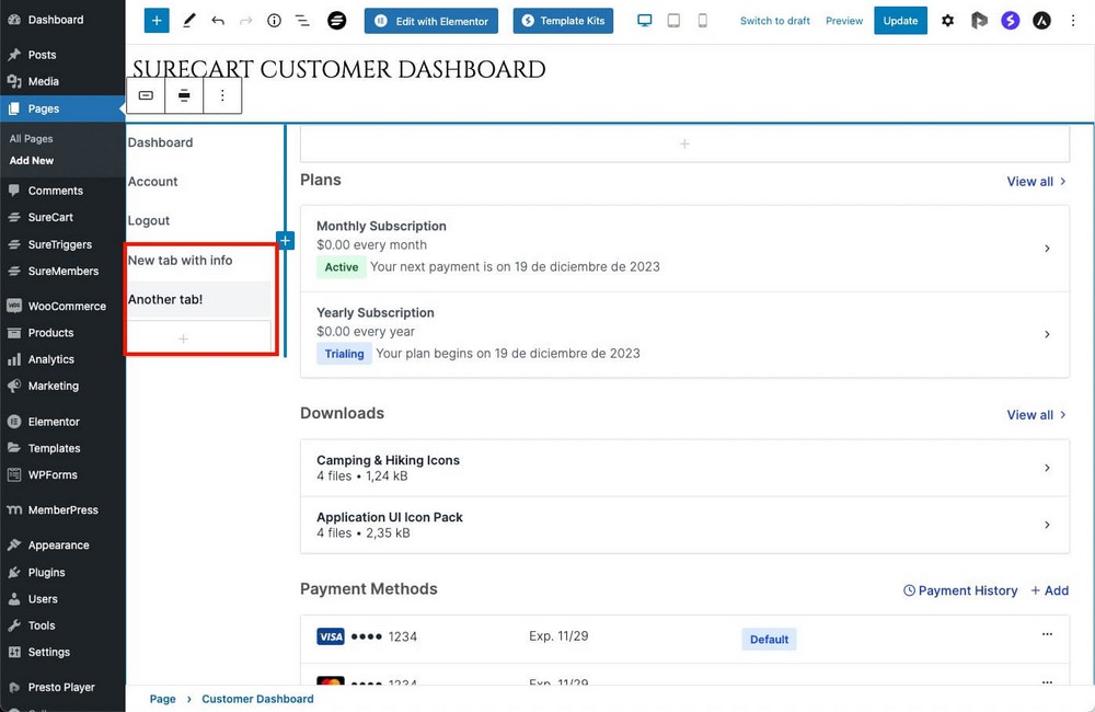 SureCart Kunden-Dashboard