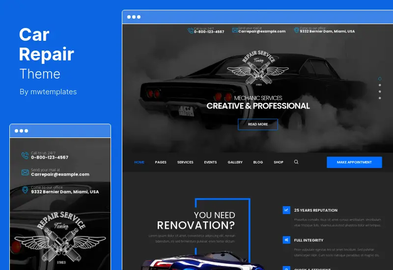 CarRepair 테마 - 자동 정비 및 조정 WordPress Theme