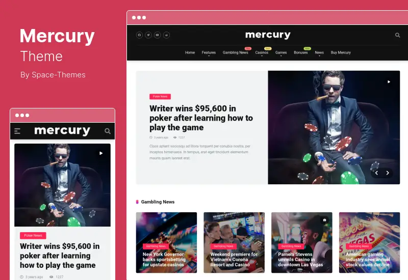 Mercury 主題 - 聯盟、賭場、賭博和其他利基、評論和新聞 WordPress 主題