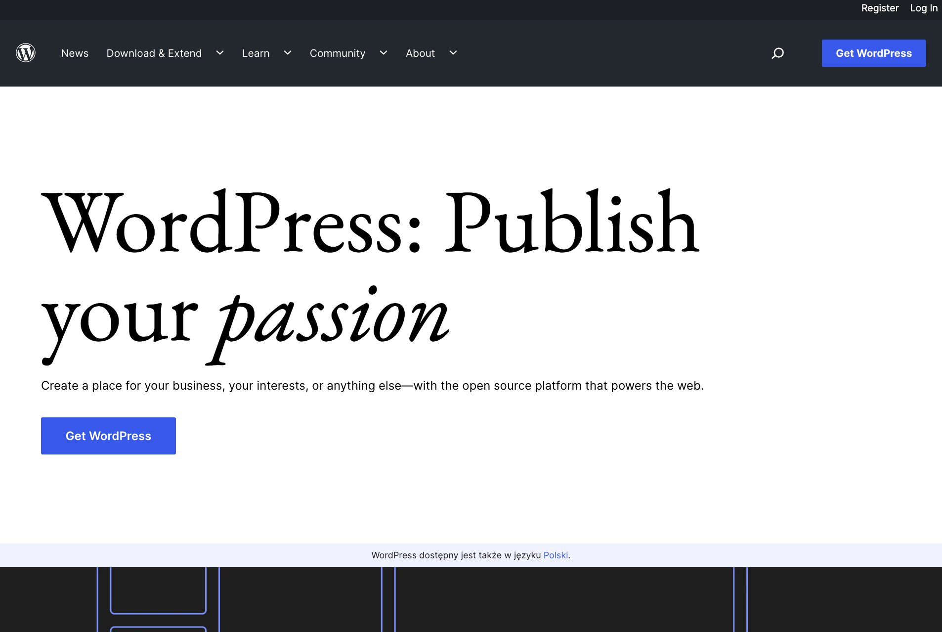 صفحة WordPress.org الرئيسية