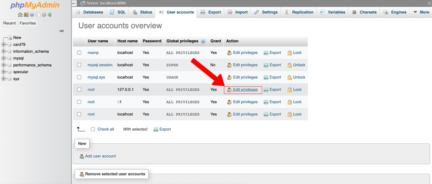 link pentru privilegii de editare phpmyadmin