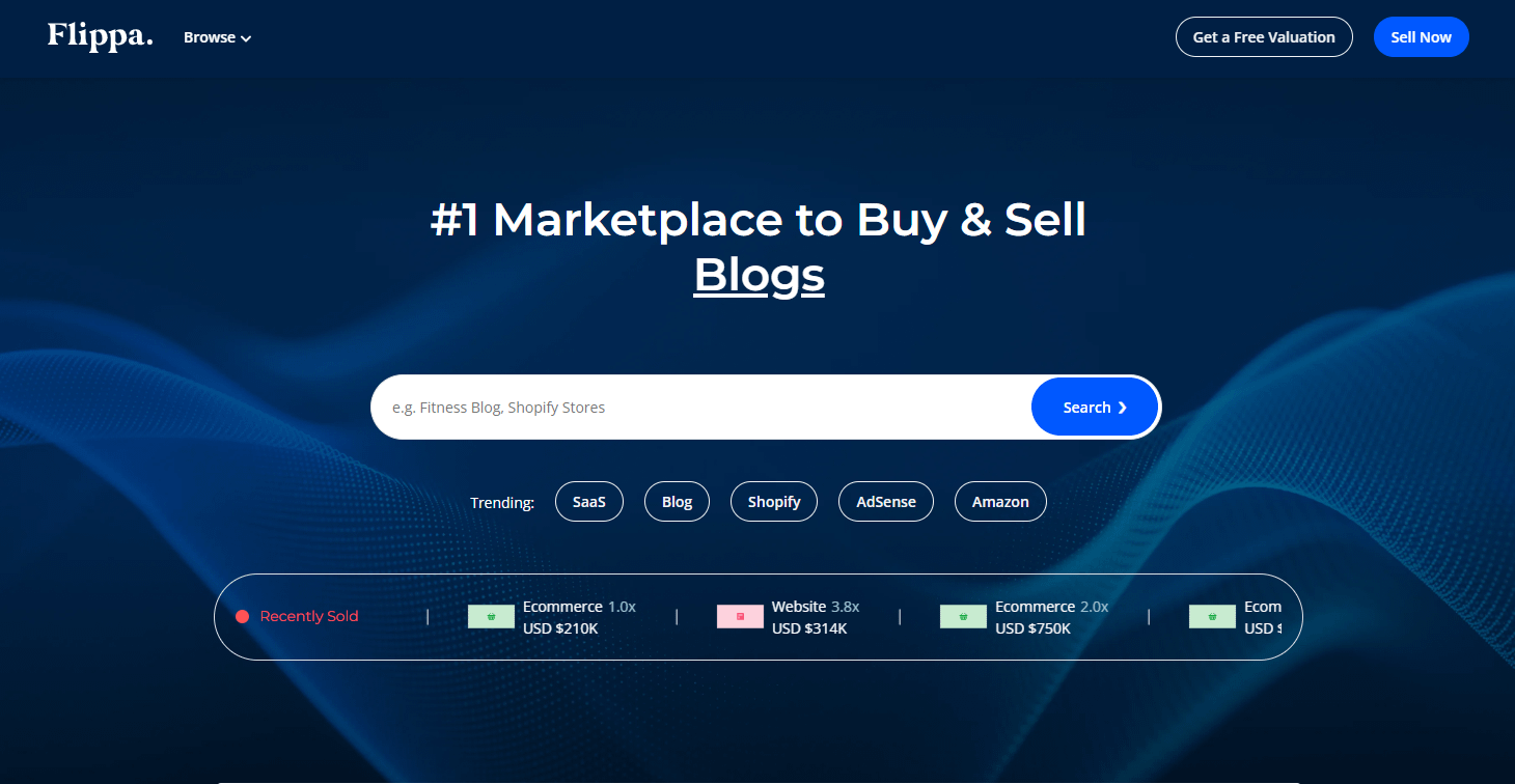 Flippa は、ブローカー サービスも提供する大規模なウェブサイト マーケットプレイスです。