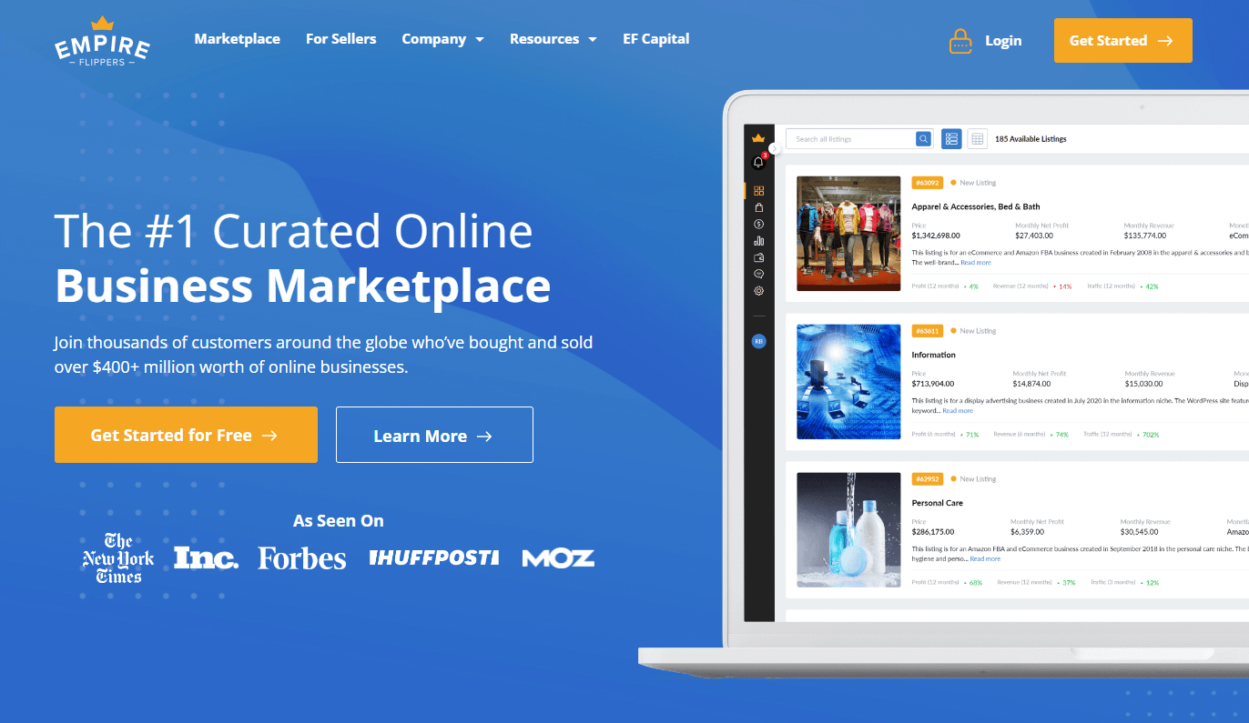 Empire Flippers は、販売中の Web サイトの最新リストを表示し、市場で最高の Web サイト ブローカーの 1 つと見なされています。