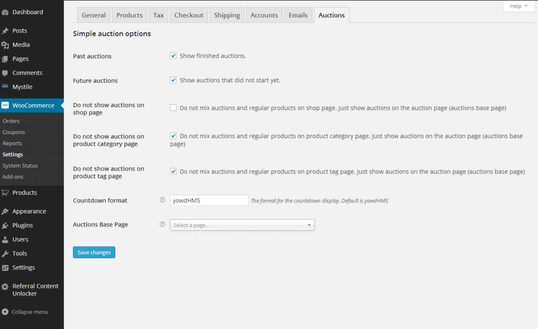 WooCommerce Einfache Auktionseinstellungen