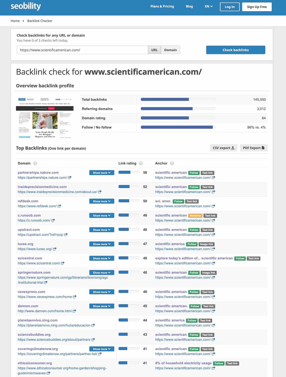 Resultados de búsqueda con perfiles y listas de dominios