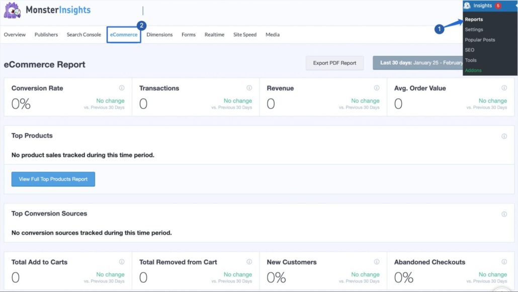 Panel de control de conversión de MonsterInsights WooCommerce